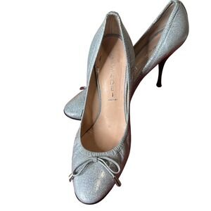 Casadei Patent Leather Silver Iridescent Glitter Ballerina 4" High Heels Pump 8‎